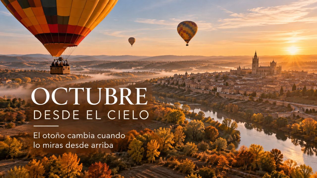 Octubre desde el cielo | Vuelo en globo en otoño Vuelo en globo en otoño sobre un paisaje de colores dorados y rojizos
